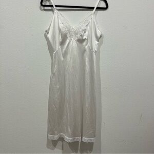 Women's White Satin Lace Trim Slip see measurements for size slip nightgown